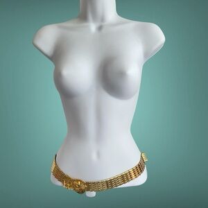 Vintage DMP Gold Nugget Buckle Black Stretch Elastic Belt Made In USA